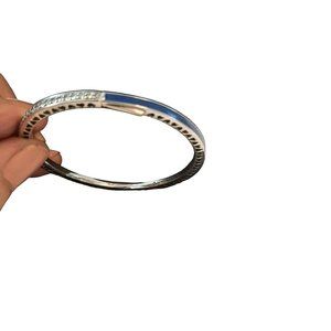 Small Cobalt Blue Hearts of Pandora 925 Silver Hearts Enamel CZ Bangle